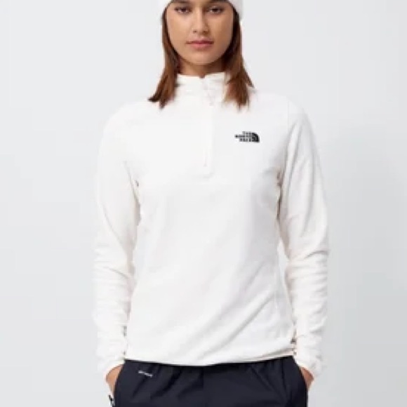 THE NORTH FACE TKA 100 White Fleece Quarter-Zip Pullover Sweatshirt Top Sweater - Picture 2 of 16